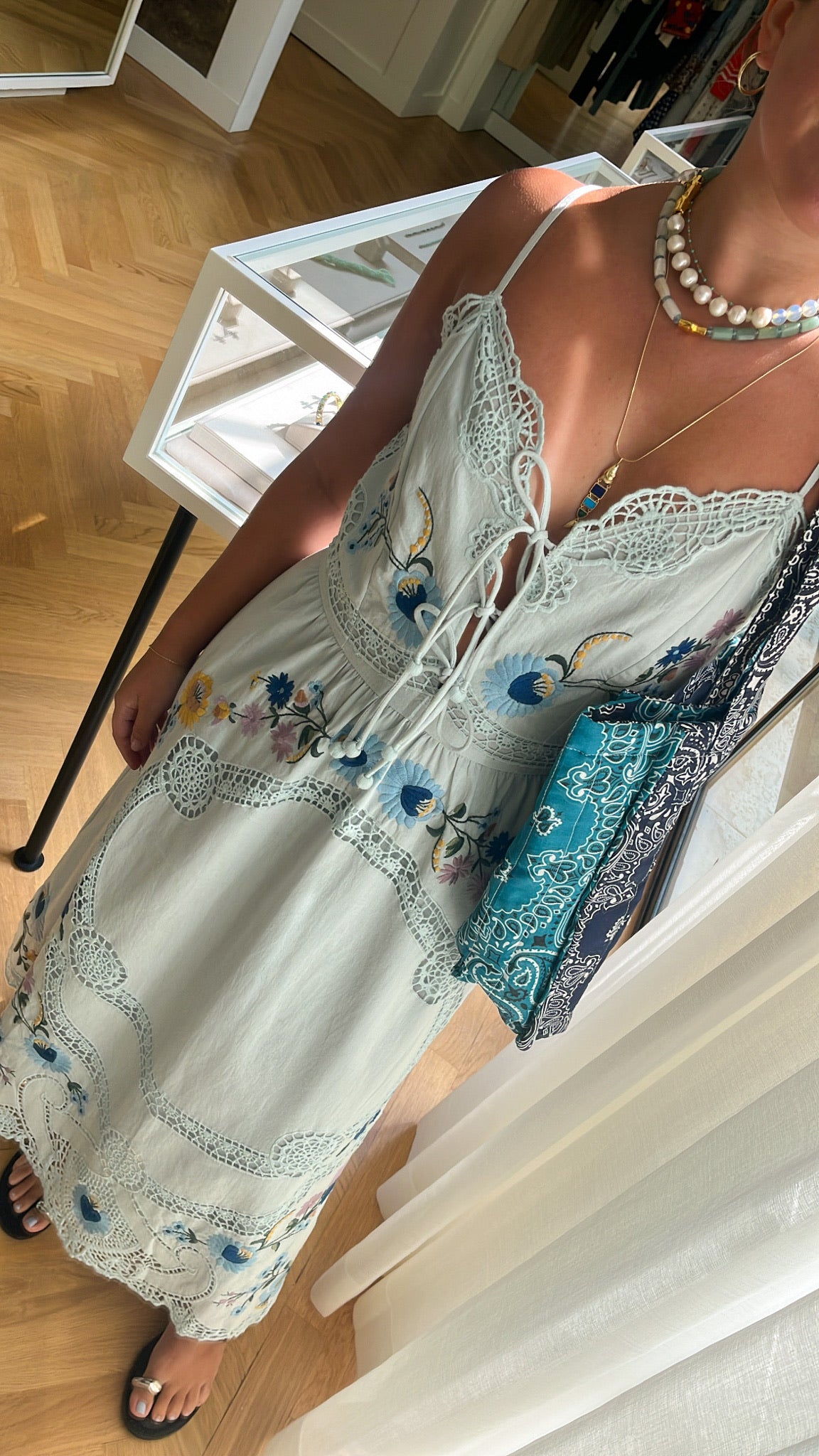 SEA NY | SLEEVELESS CELIA EMBROIDERED SLIP DRESS