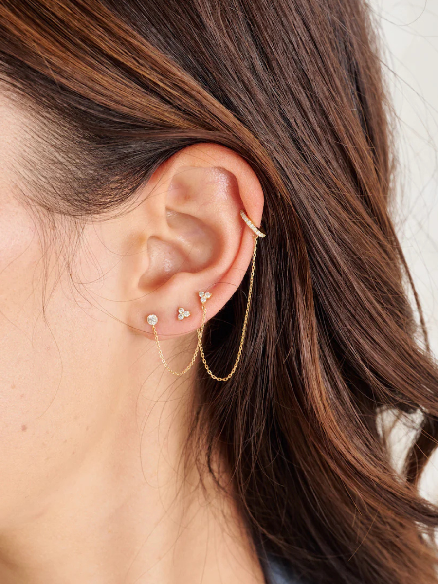 HENRI NOEL | DOUBLE DIAMOND STUD AND TRIANGLE EARRINGS