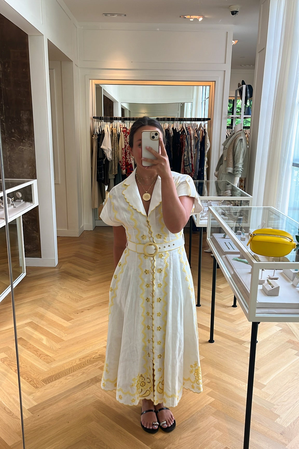 ZIMMERMANN SHORT SLEEVE LUCKY EMBROIDERED MIDI DRESS