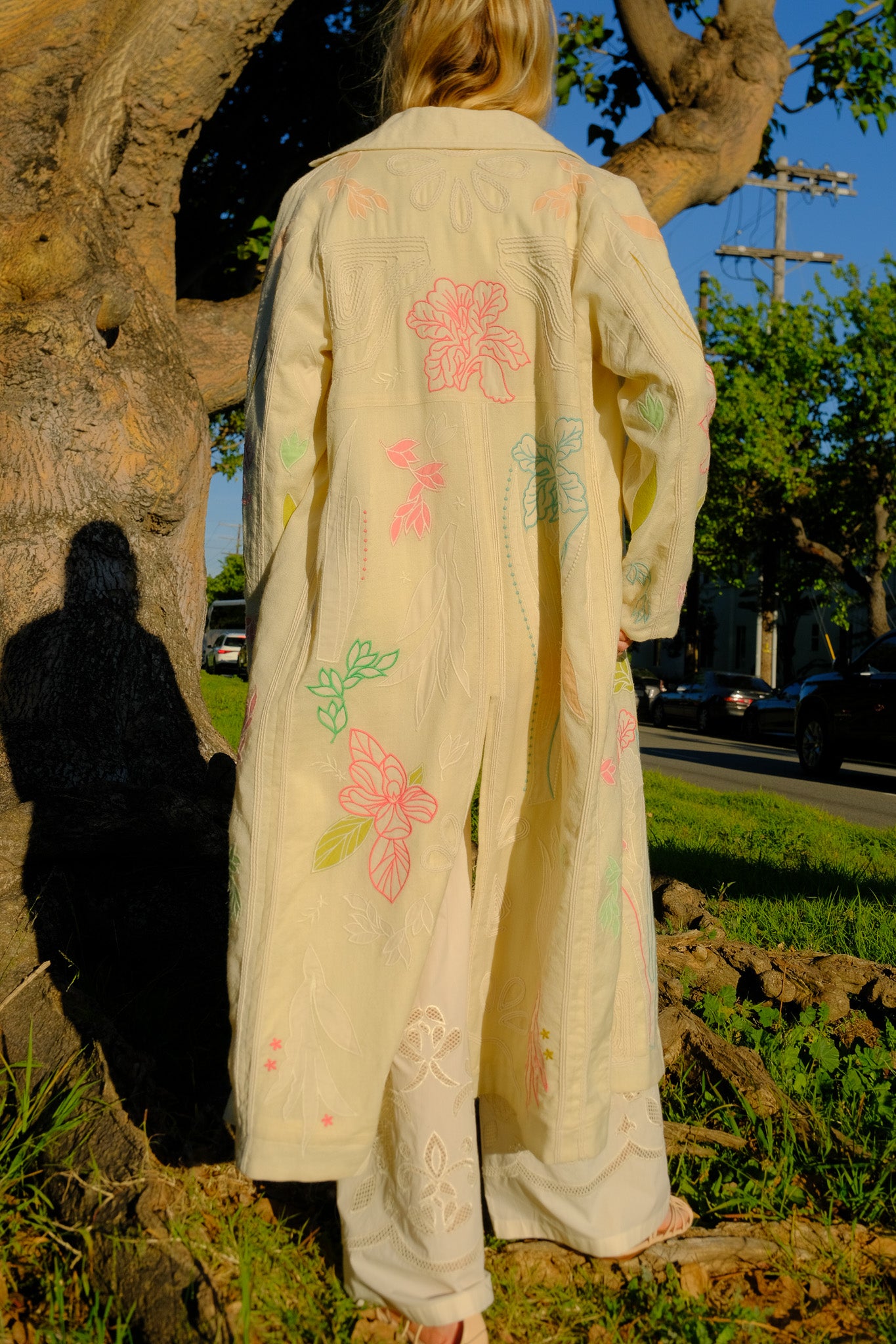 FORTE FORTE | IRIS VELVET COAT | Embroidered tweed coat | Full length coat | Back center split | Loose fit | Loop and button closure | Charlotte, NC