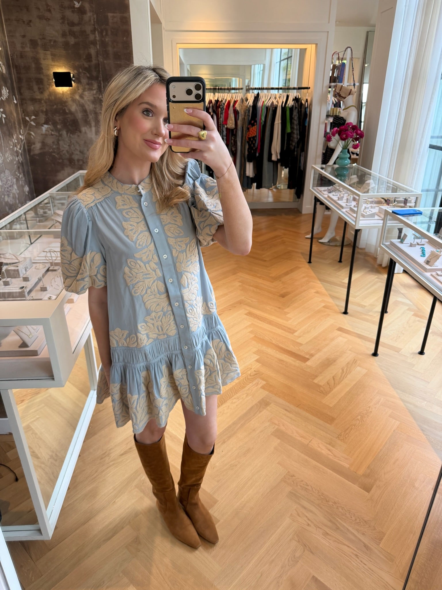 SEA | BUBBLE SLEEVE EMBROIDERED ALEXANDRA TUNIC