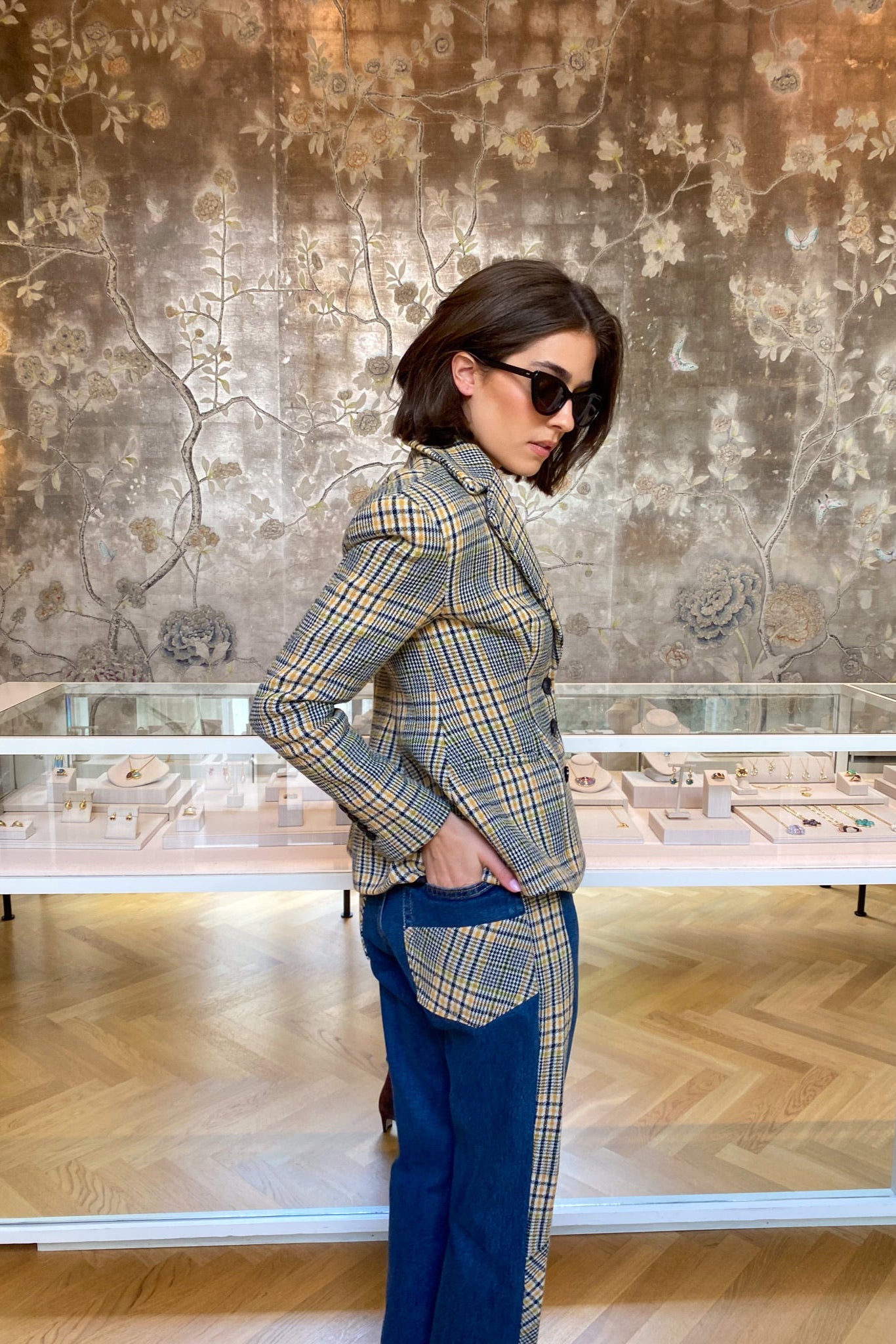 RENTRAYAGE | PLAID PANEL JEANS