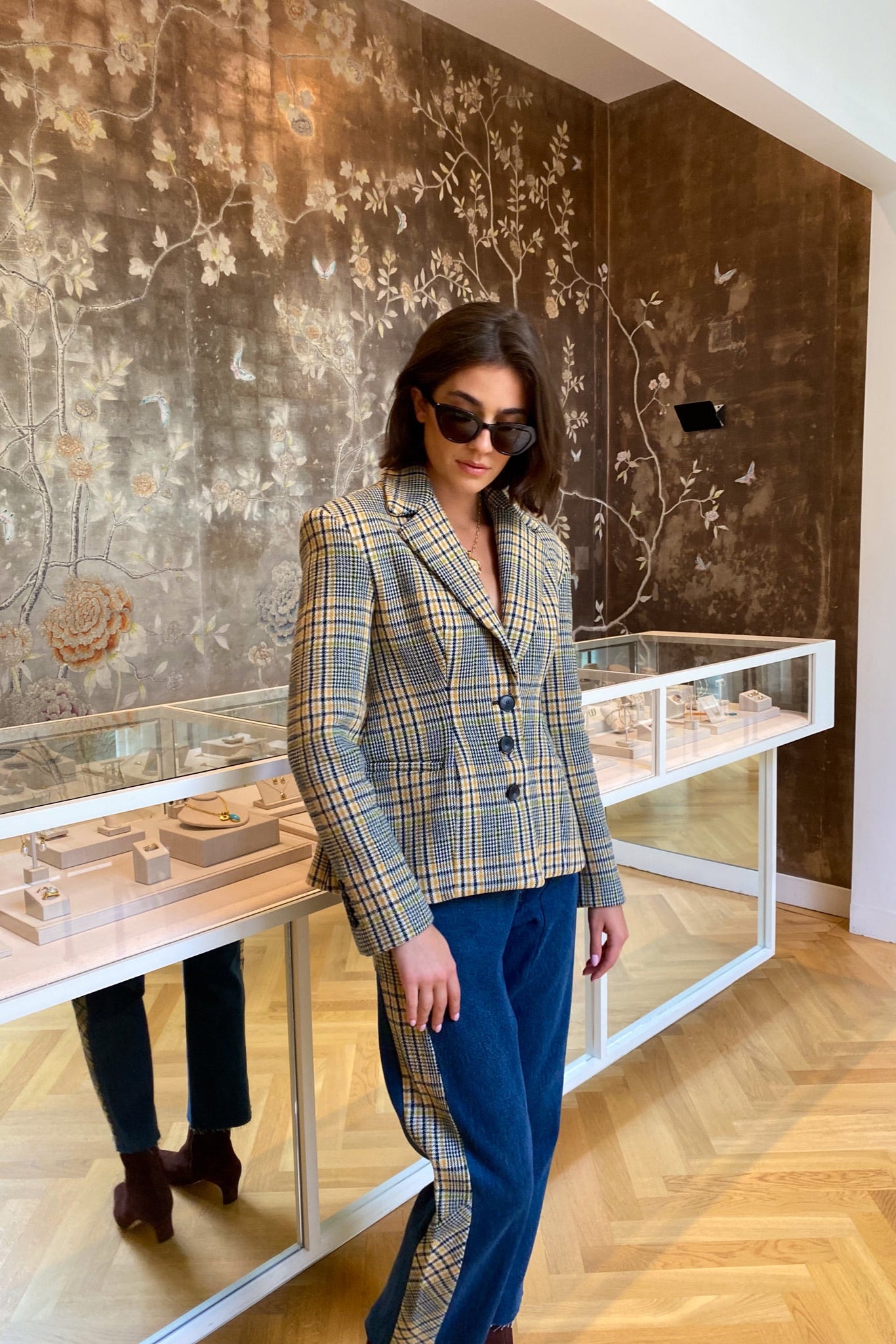 RENTRAYAGE | PLAID PANEL JEANS