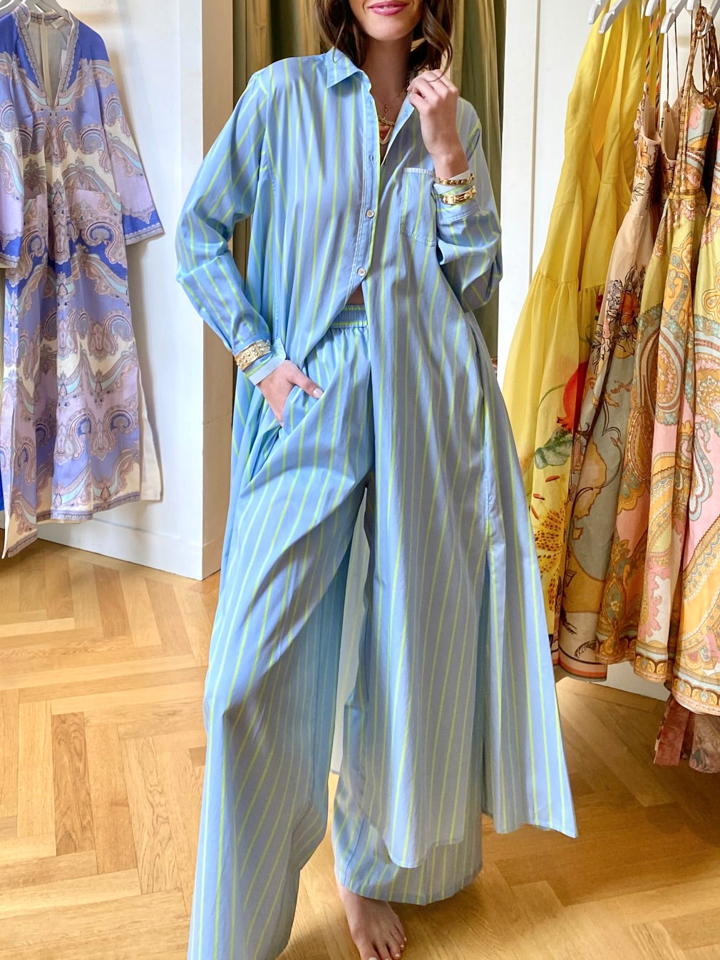 FORTE FORTE | SATIN STRIPE WIDE LEG PANTS