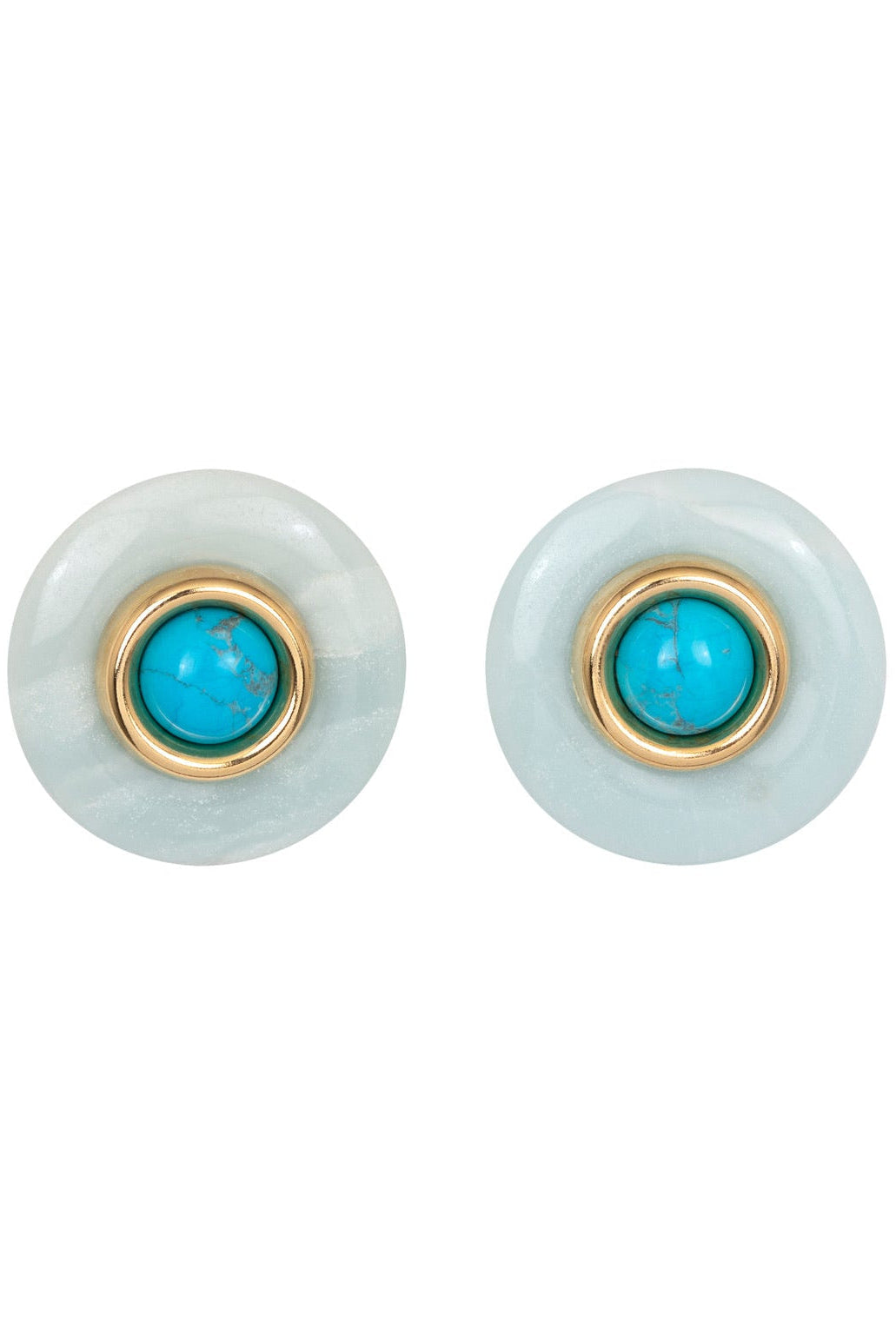 JENNIFER BEHR | DEVON EARRINGS light blue circular studs with gold accents Charlotte, NC