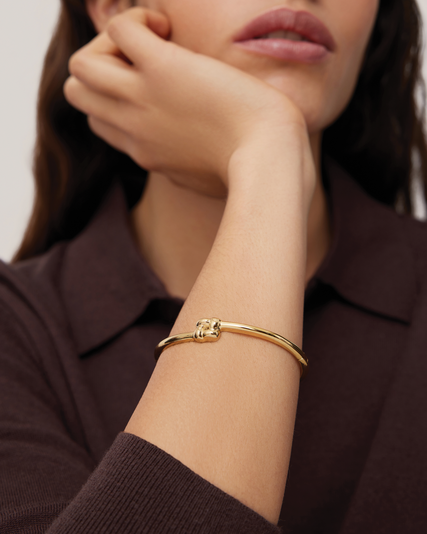 JENNY BIRD WOVEN SLIM SQUARE BANGLE | Slim gold bangle | 14K gold plated steel | Small woven square motif | Push button closure | Imported | Available in Charlotte, NC