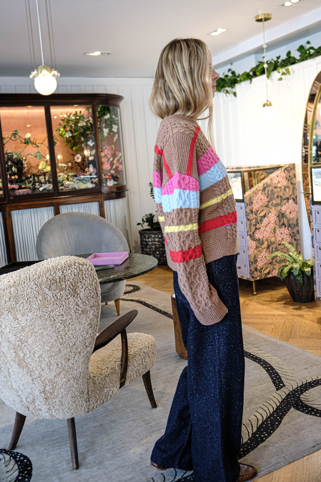 MIRA MIKATI | STRIPE CHUNKY CABLE KNIT SWEATER | WOMEN'S LUXURY DESIGNER CLOTHING, SHOES, HANDBAGS & JEWELRY | POOLESHOP CHARLOTTE, NC
