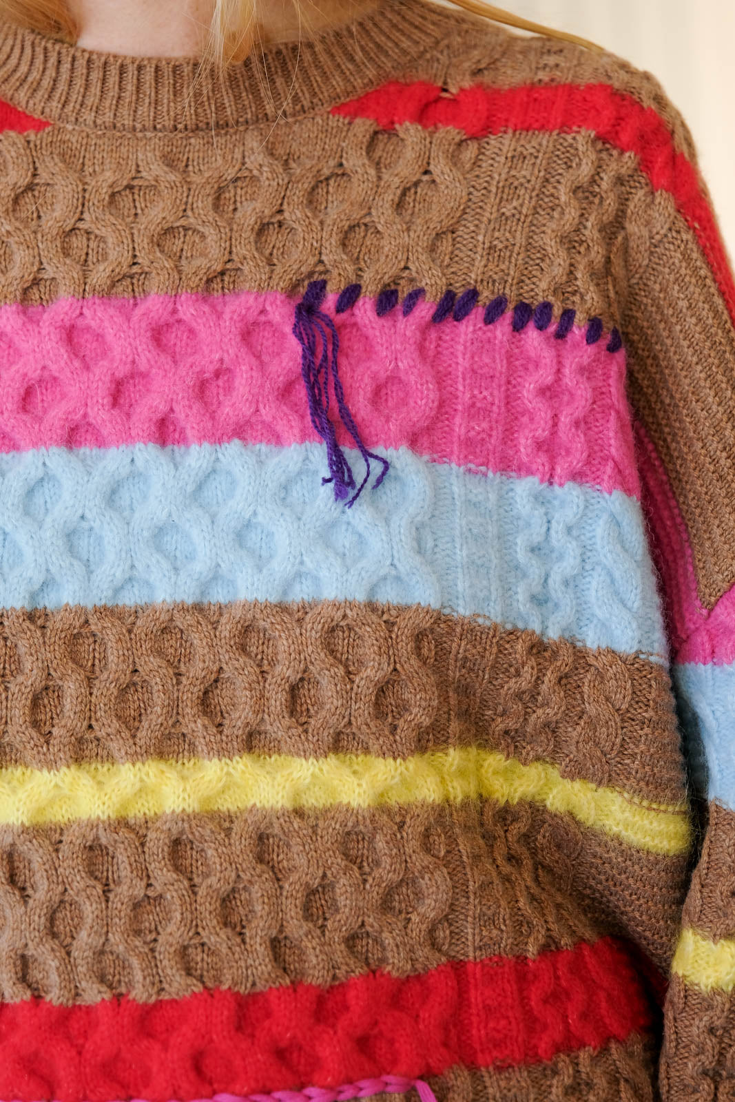 MIRA MIKATI | STRIPE CHUNKY CABLE KNIT SWEATER | WOMEN'S LUXURY DESIGNER CLOTHING, SHOES, HANDBAGS & JEWELRY | POOLESHOP CHARLOTTE, NC