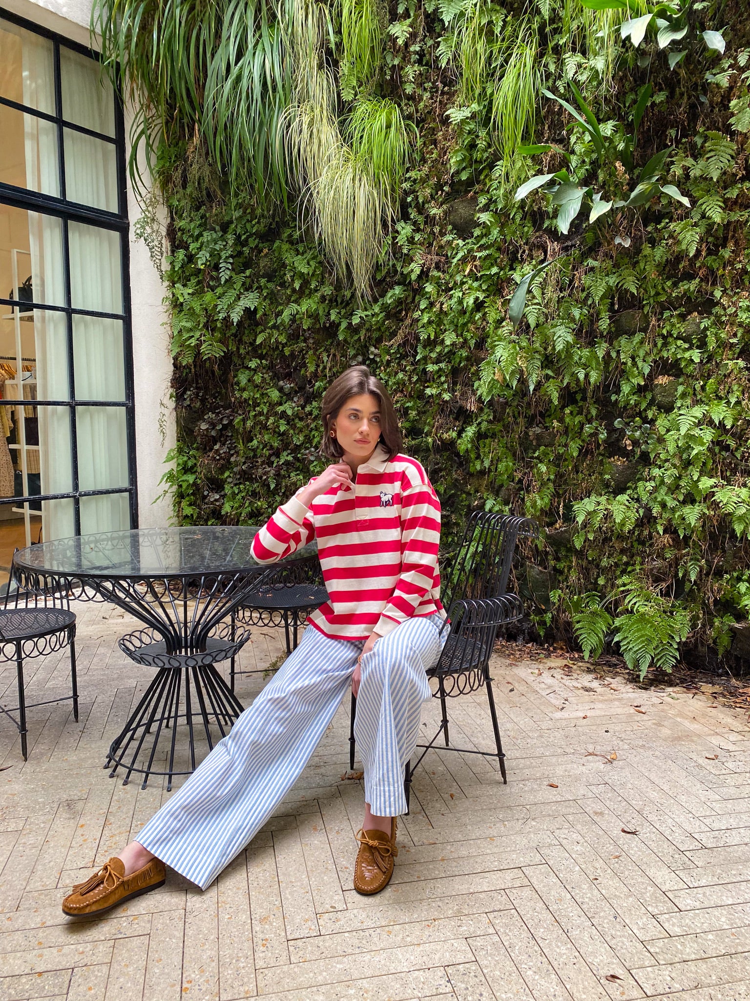 Mother Boxy Striped Match Polo Shirt with collar. Charlotte, NC