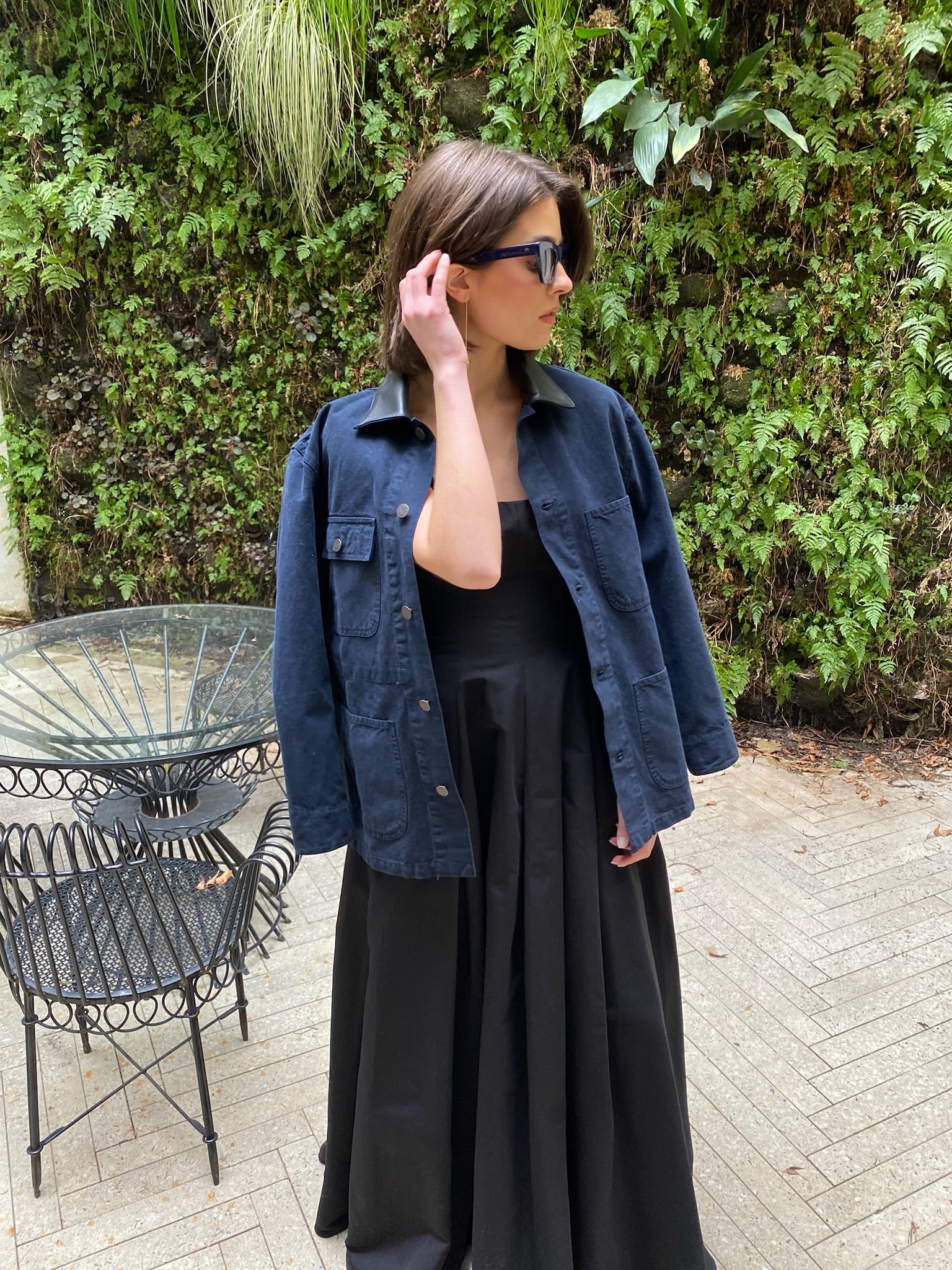 Nili Lotan Navy Marquise Button Down Parka with patch pockets. Charlotte, NC
