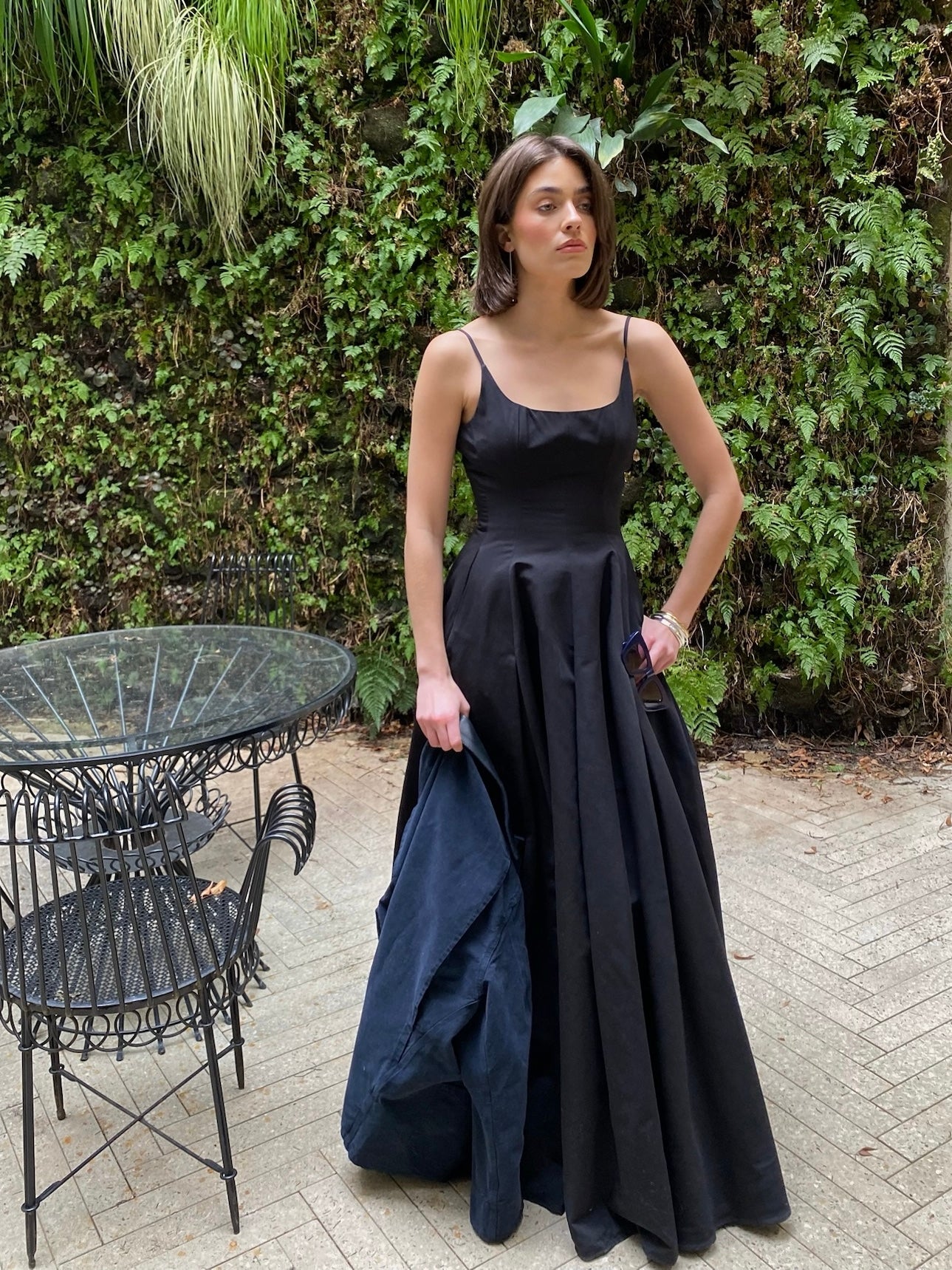 Staud Black Joy Maxi Dress with full skirt and thin shoulder straps. Charlotte, NC