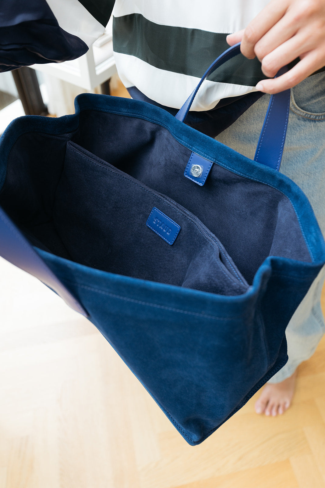 STAUD | STRIPE PORT TOTE | WOMEN'S LUXURY DESIGNER CLOTHING, SHOES, HANDBAGS & JEWELRY | POOLESHOP CHARLOTTE, NC