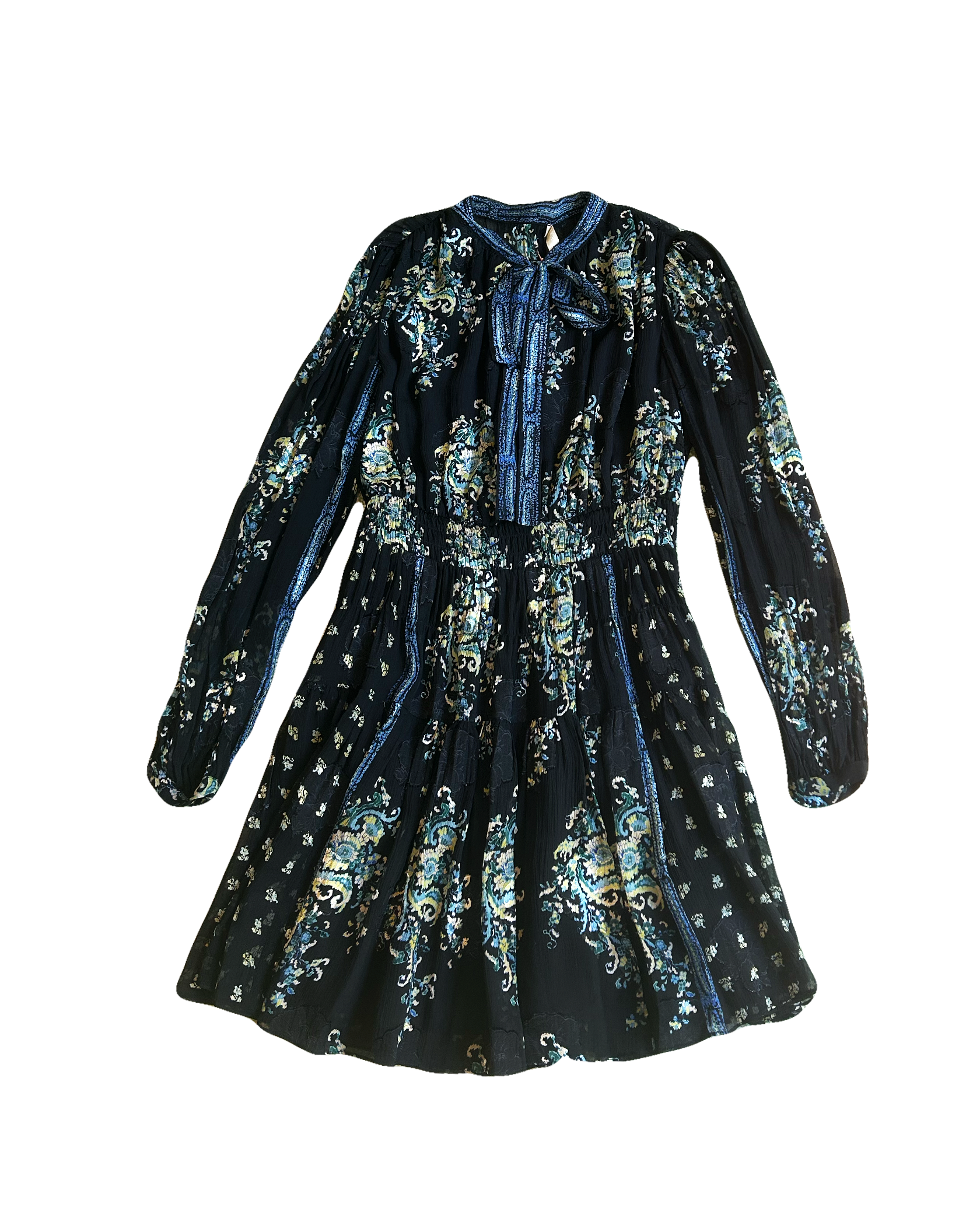 ULLA JOHNSON | LONG SLEEVE MARIS NECKTIE MINI DRESS