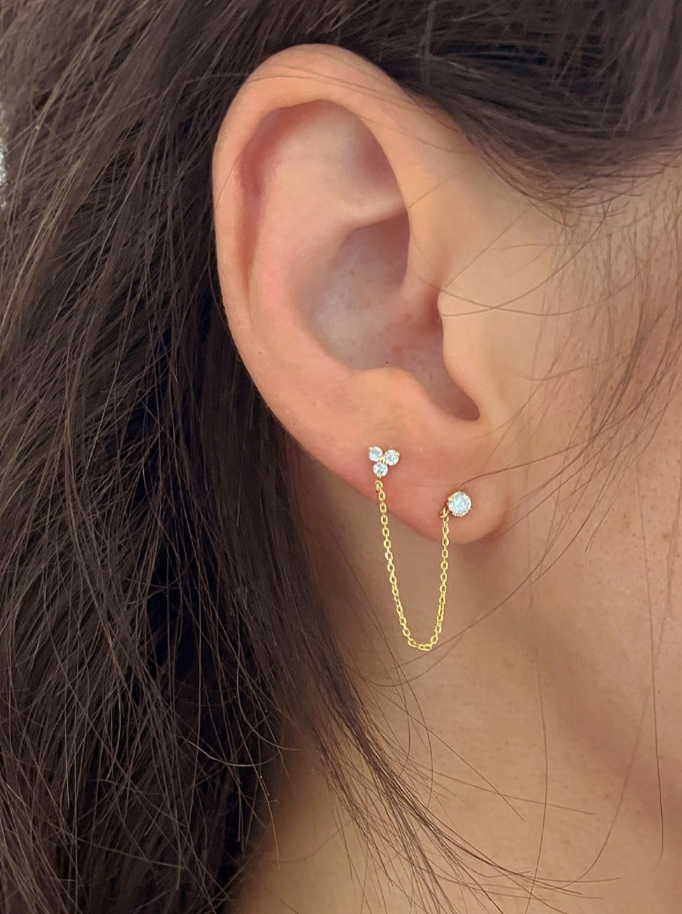 Double Diamond Stud and Triangle Earrings
