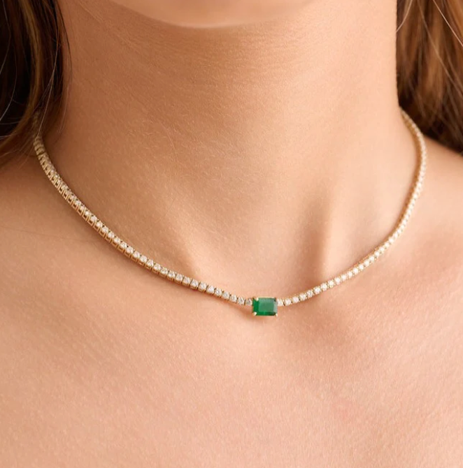 Emerald Center Diamond Tennis Necklace