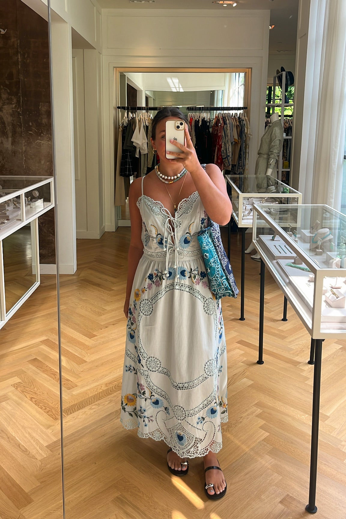 SEA NY | SLEEVELESS CELIA EMBROIDERED SLIP DRESS