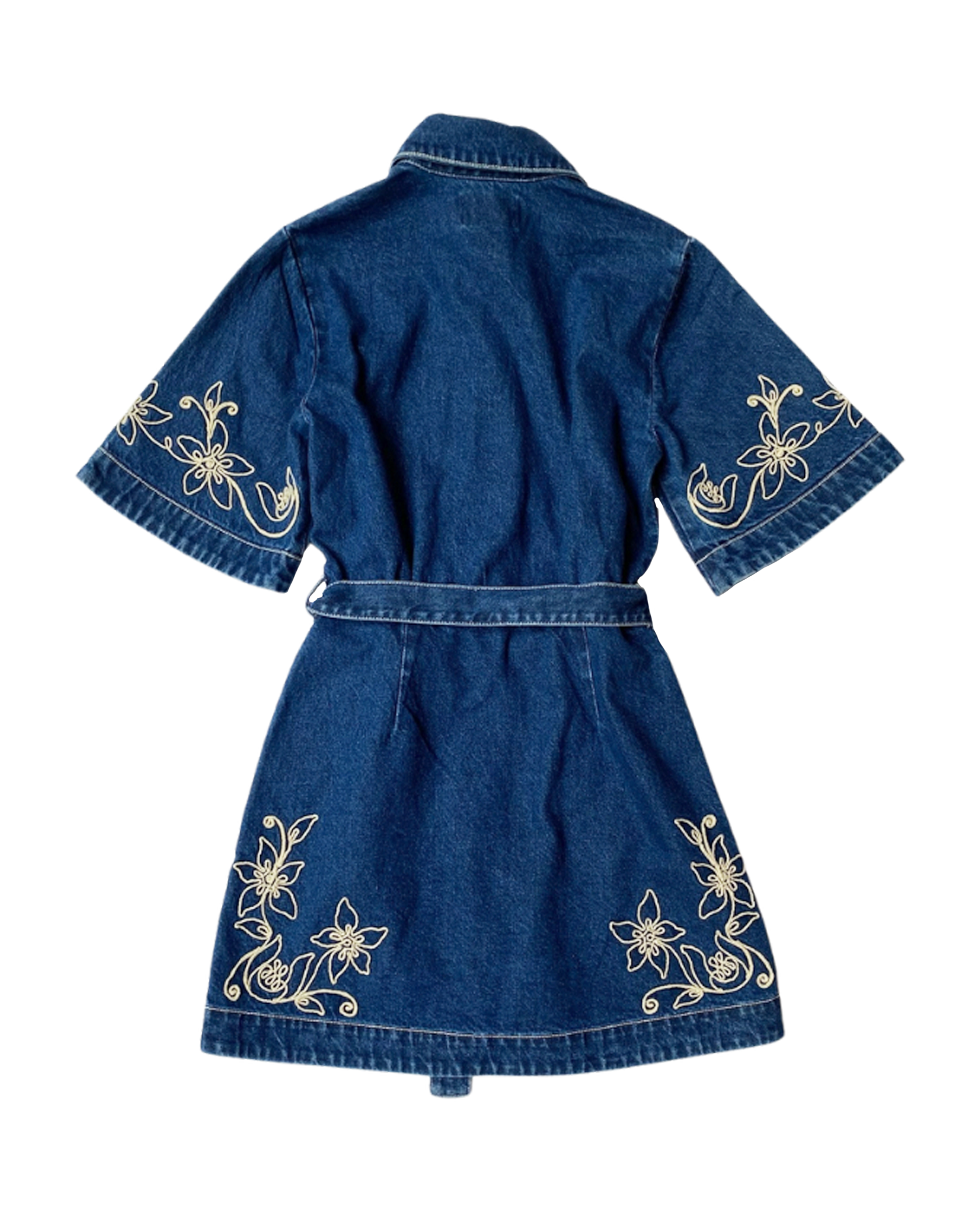 ALEMAIS | EMBROIDERED DENIM CARMEN MINI DRESS