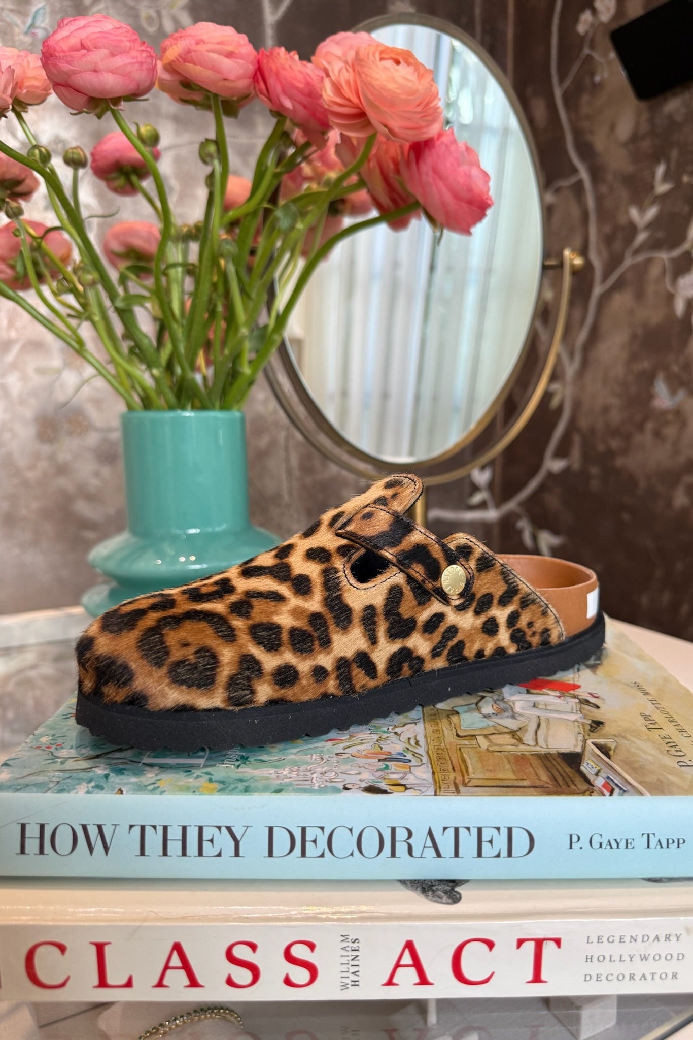 Birkenstock Boston leopard ponyhair clog with buckle. Charlotte, NC