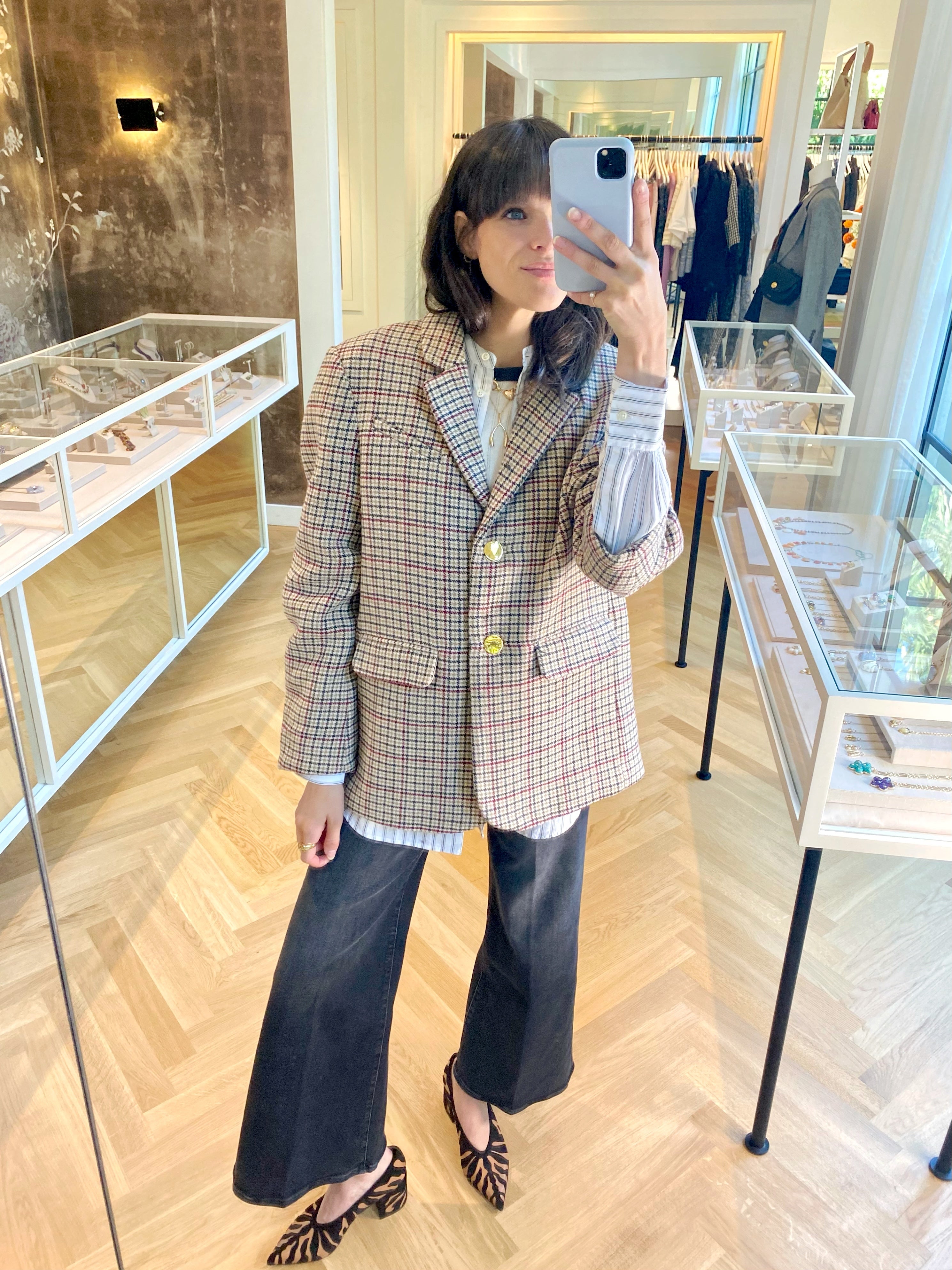 GANNI | CHECK WOOL MIX BOXY BLAZER