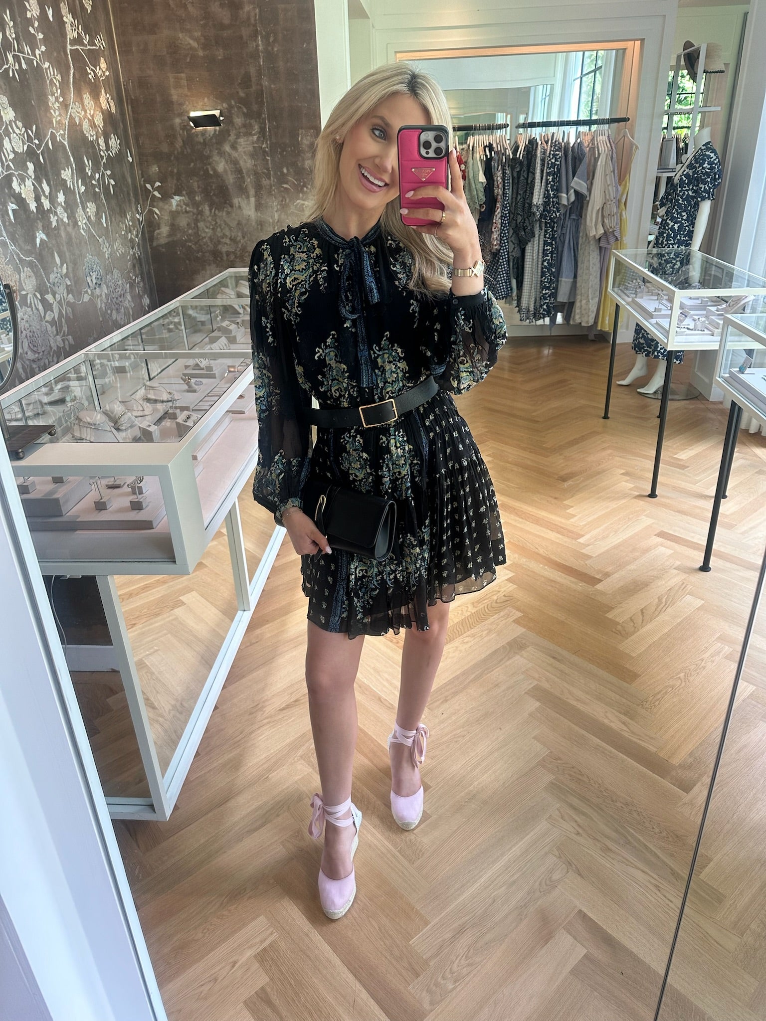 ULLA JOHNSON | LONG SLEEVE MARIS NECKTIE  MINI DRESS