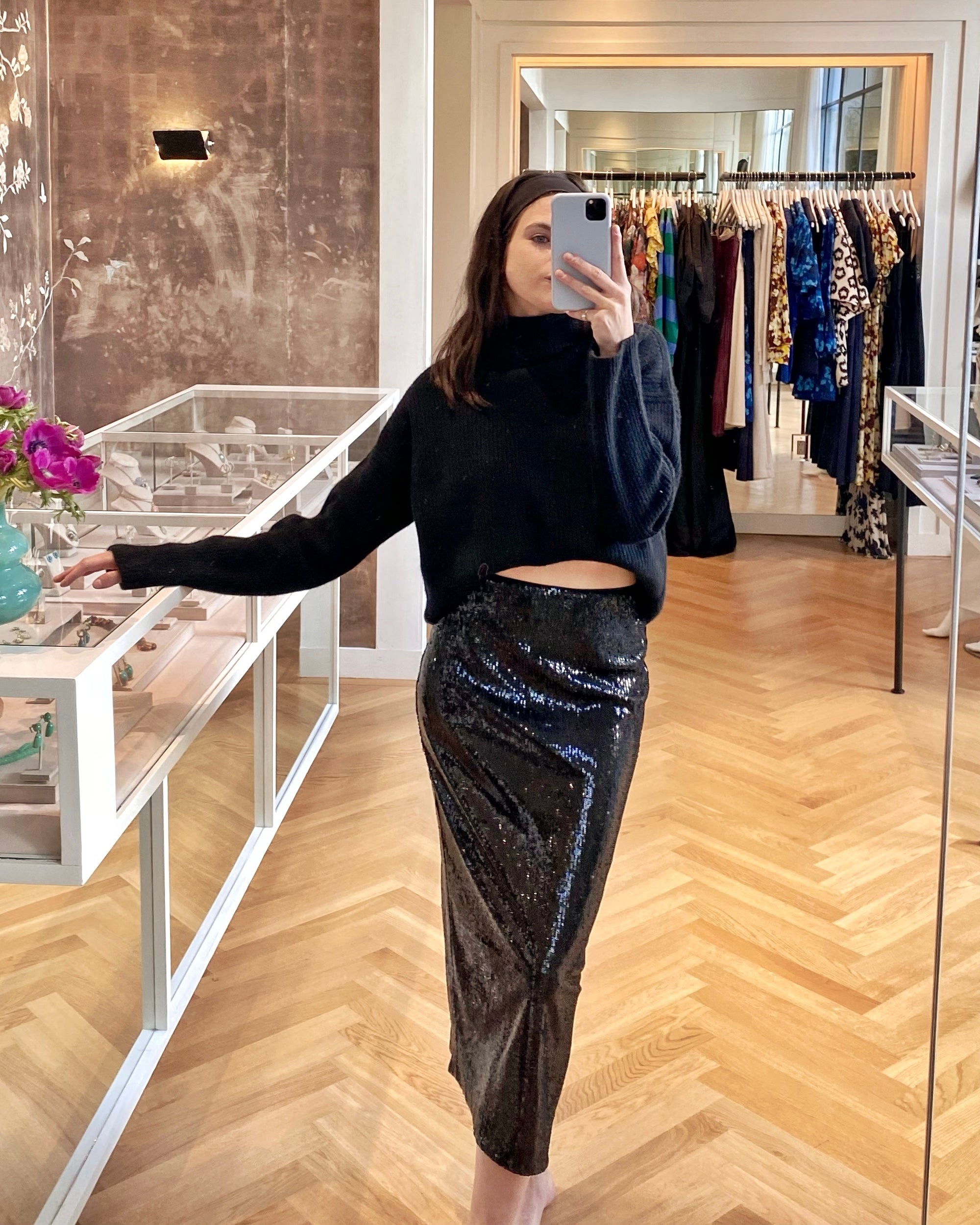 LA LIGNE | OONA SEQUIN MIDI SKIRT