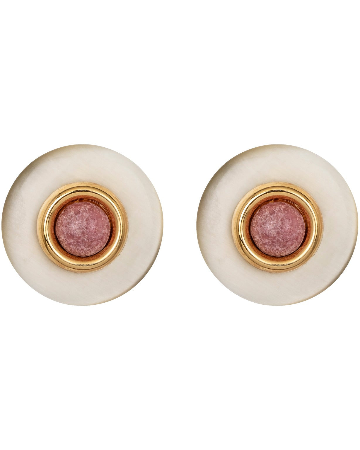 JENNIFER BEHR | DEVON EARRINGS offwhite circular studs with pink center and gold accents Charlotte, NC