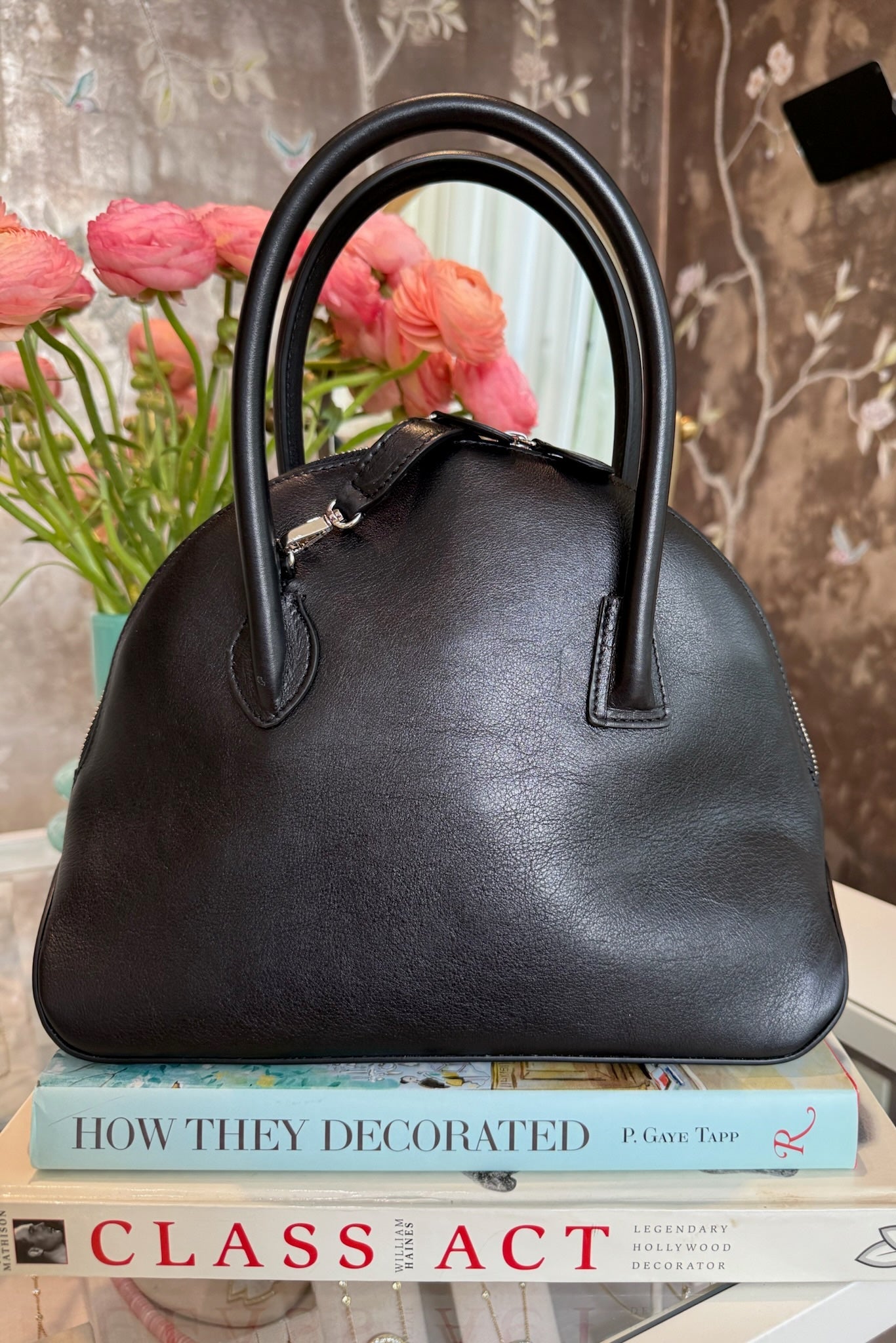 Lifner Vintage Dome Satchel Leather Handbag in black. Charlotte. NC