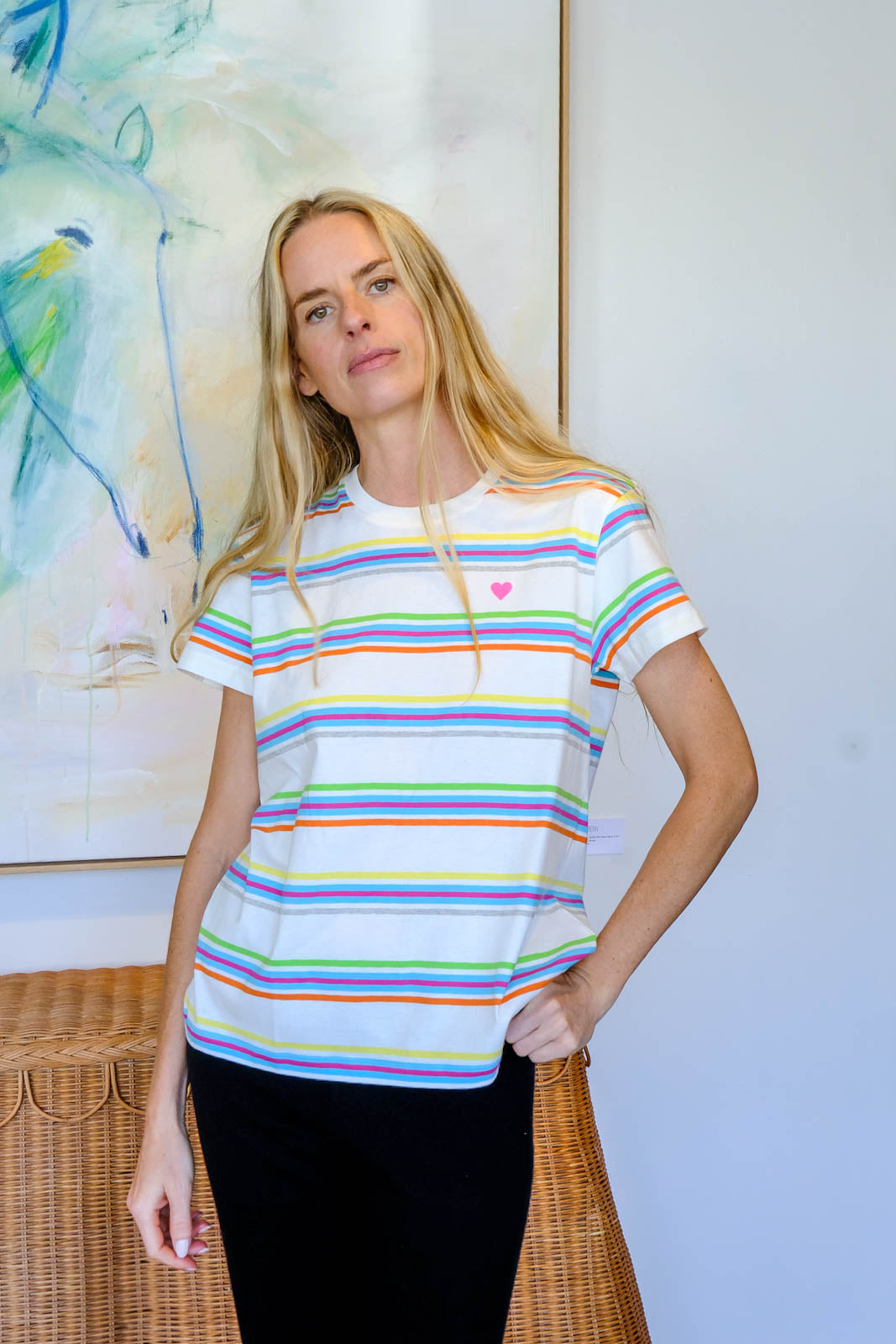 MIRA MIKATI | HEART EMB STRIPE TEE SHIRT | WOMEN'S LUXURY DESIGNER CLOTHING, SHOES, HANDBAGS & JEWELRY | POOLESHOP CHARLOTTE, NC