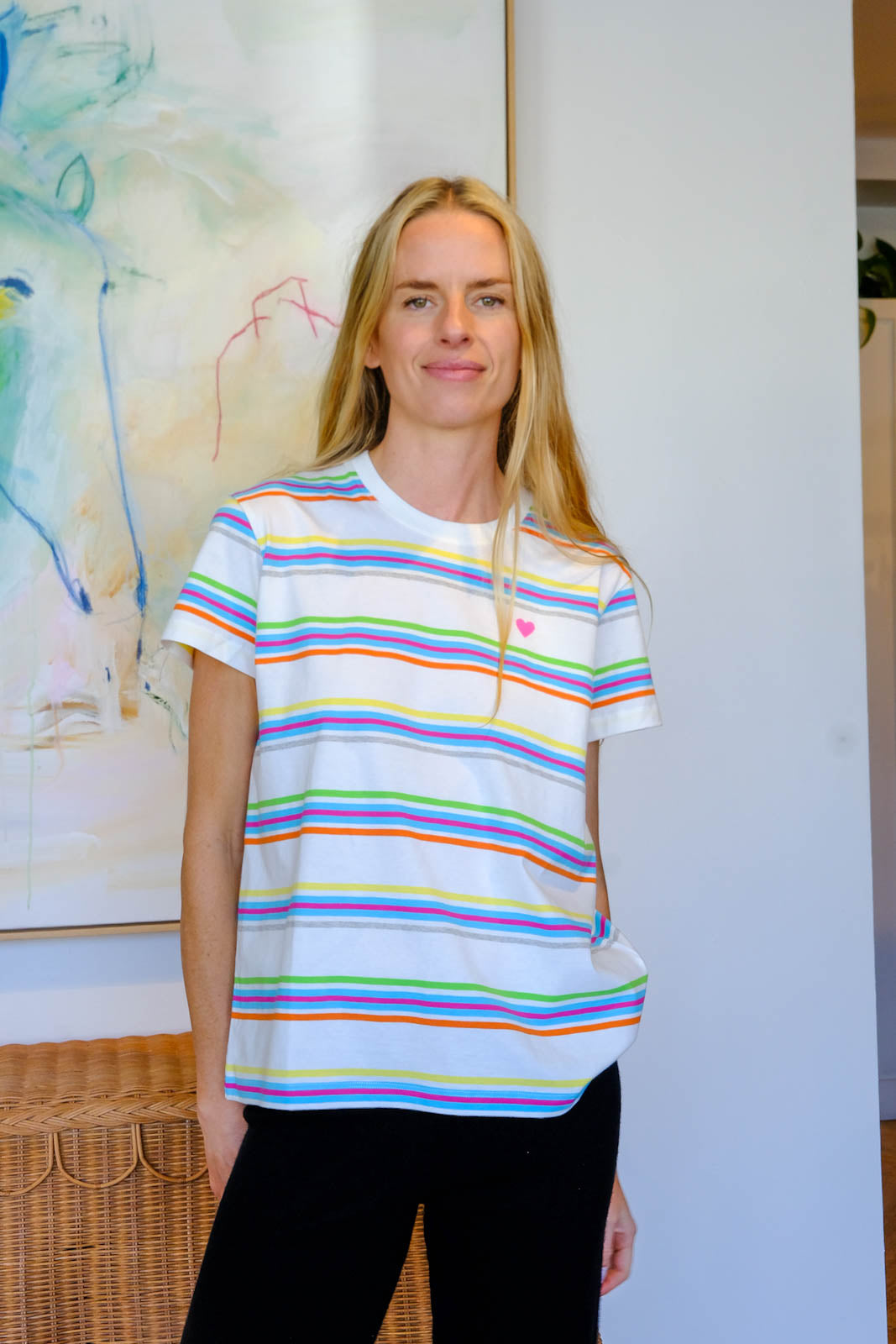 MIRA MIKATI | HEART EMB STRIPE TEE SHIRT | WOMEN'S LUXURY DESIGNER CLOTHING, SHOES, HANDBAGS & JEWELRY | POOLESHOP CHARLOTTE, NC