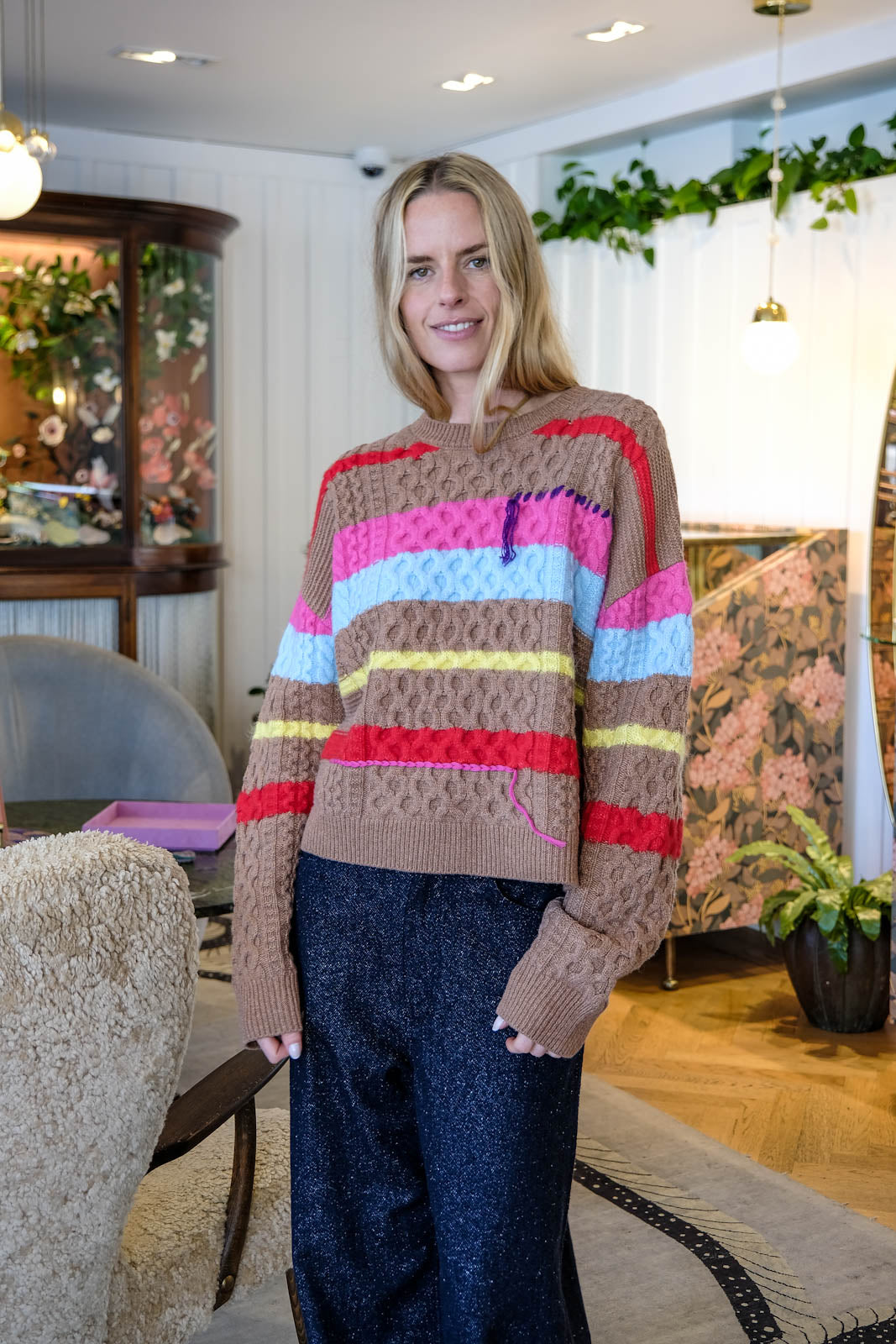 MIRA MIKATI | STRIPE CHUNKY CABLE KNIT SWEATER | WOMEN'S LUXURY DESIGNER CLOTHING, SHOES, HANDBAGS & JEWELRY | POOLESHOP CHARLOTTE, NC