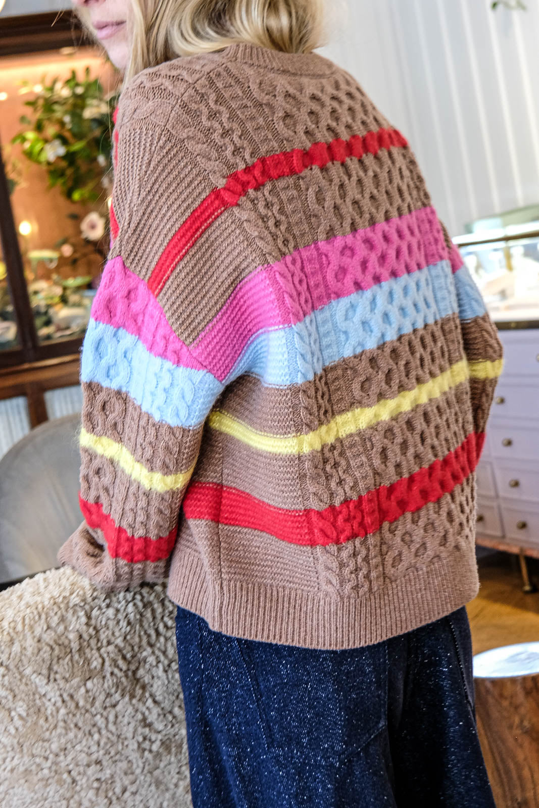 MIRA MIKATI | STRIPE CHUNKY CABLE KNIT SWEATER | WOMEN'S LUXURY DESIGNER CLOTHING, SHOES, HANDBAGS & JEWELRY | POOLESHOP CHARLOTTE, NC