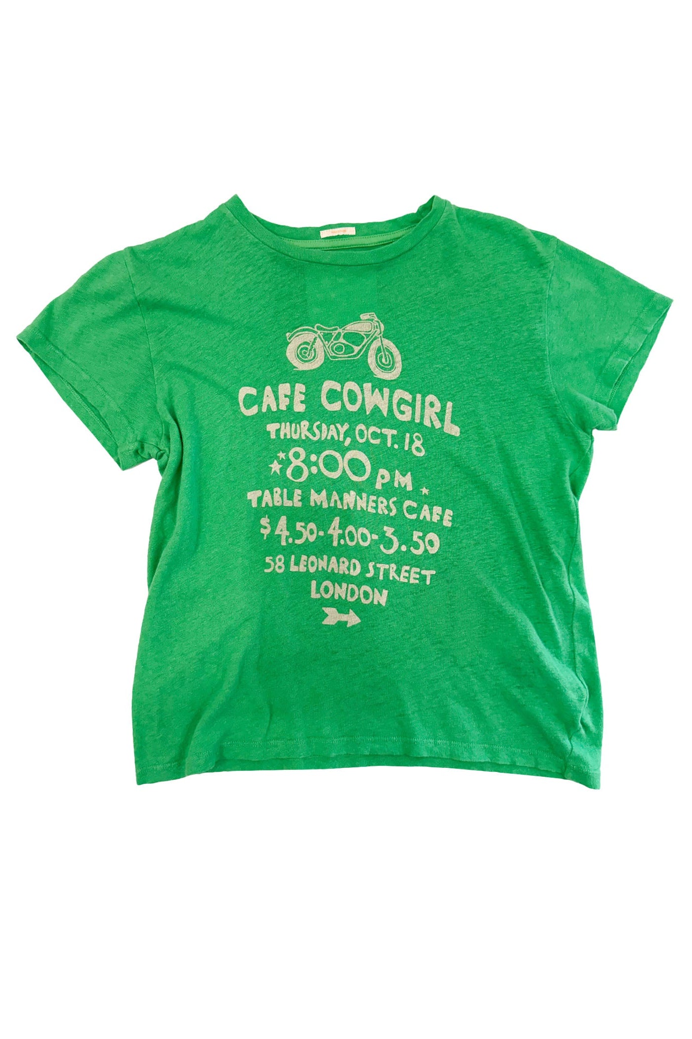 MOTHER | SINFUL TEE, green short sleeve t-shirt with white graphic text, crewneck, Charlotte, NC