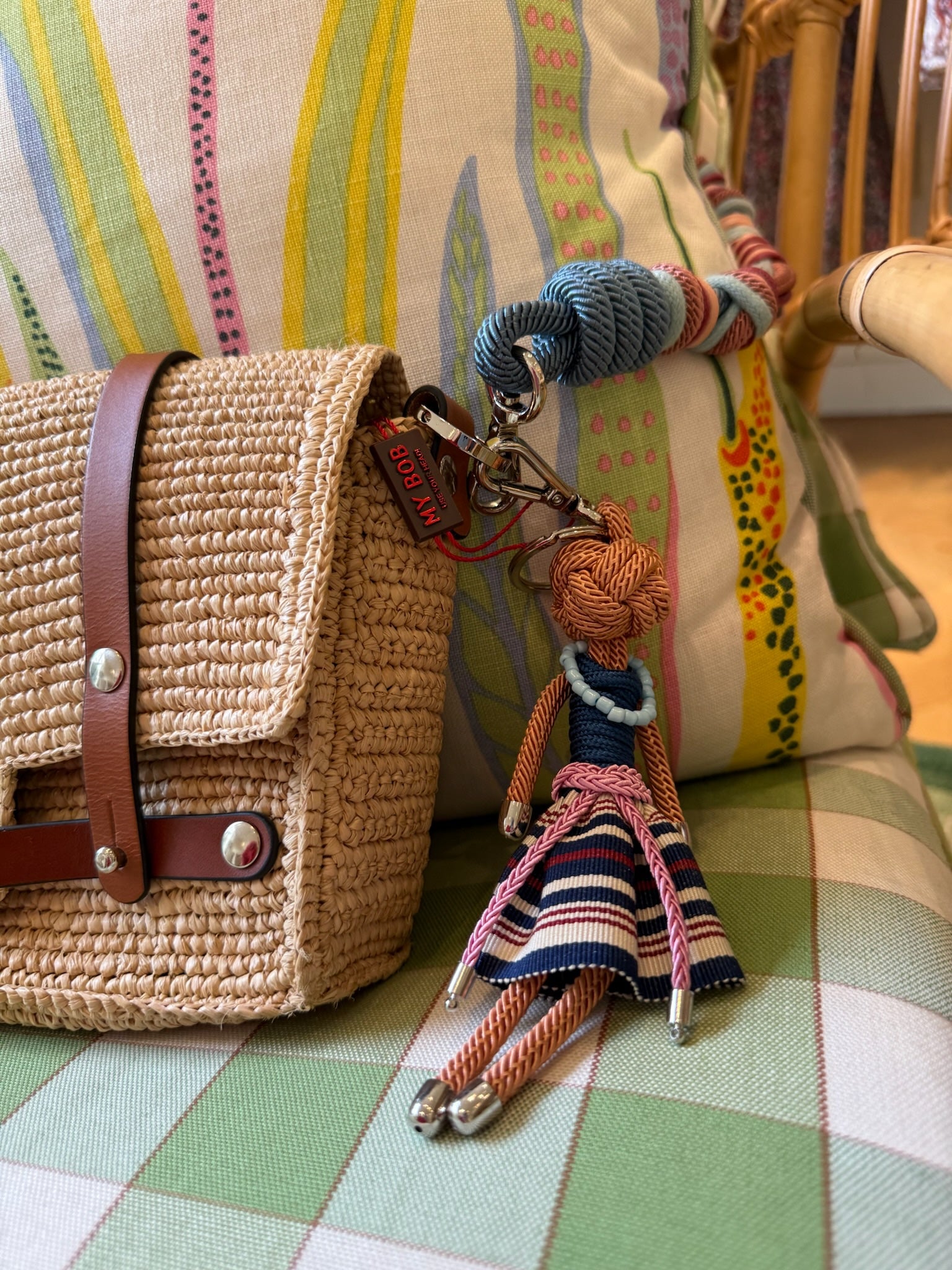 MY BOB | BIHAN BAG | Light brown straw woven texture with brown leather detail, Charlotte, NC