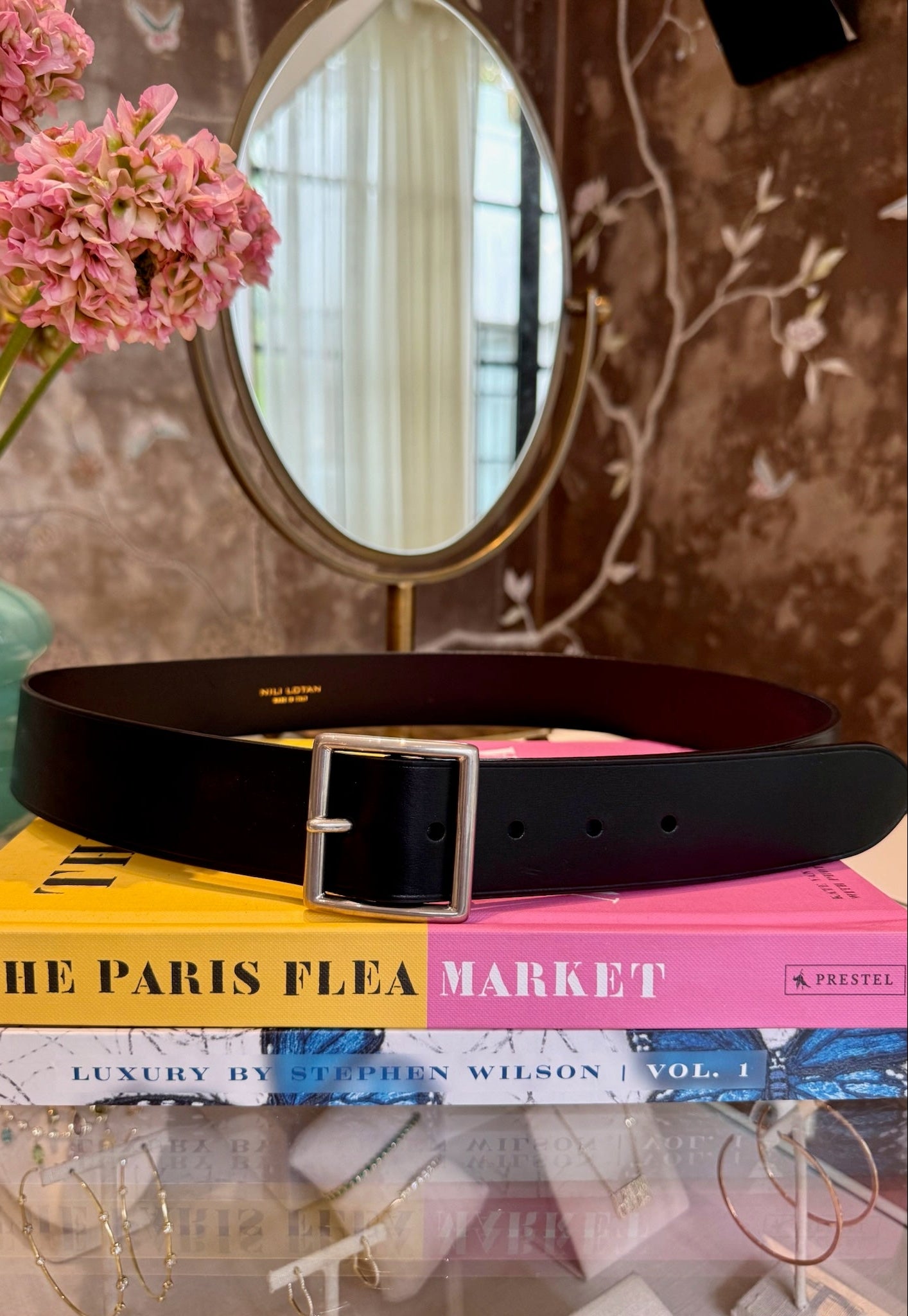 NILI LOTAN | MARCELA BELT, black, silver square buckle, Charlotte, NC