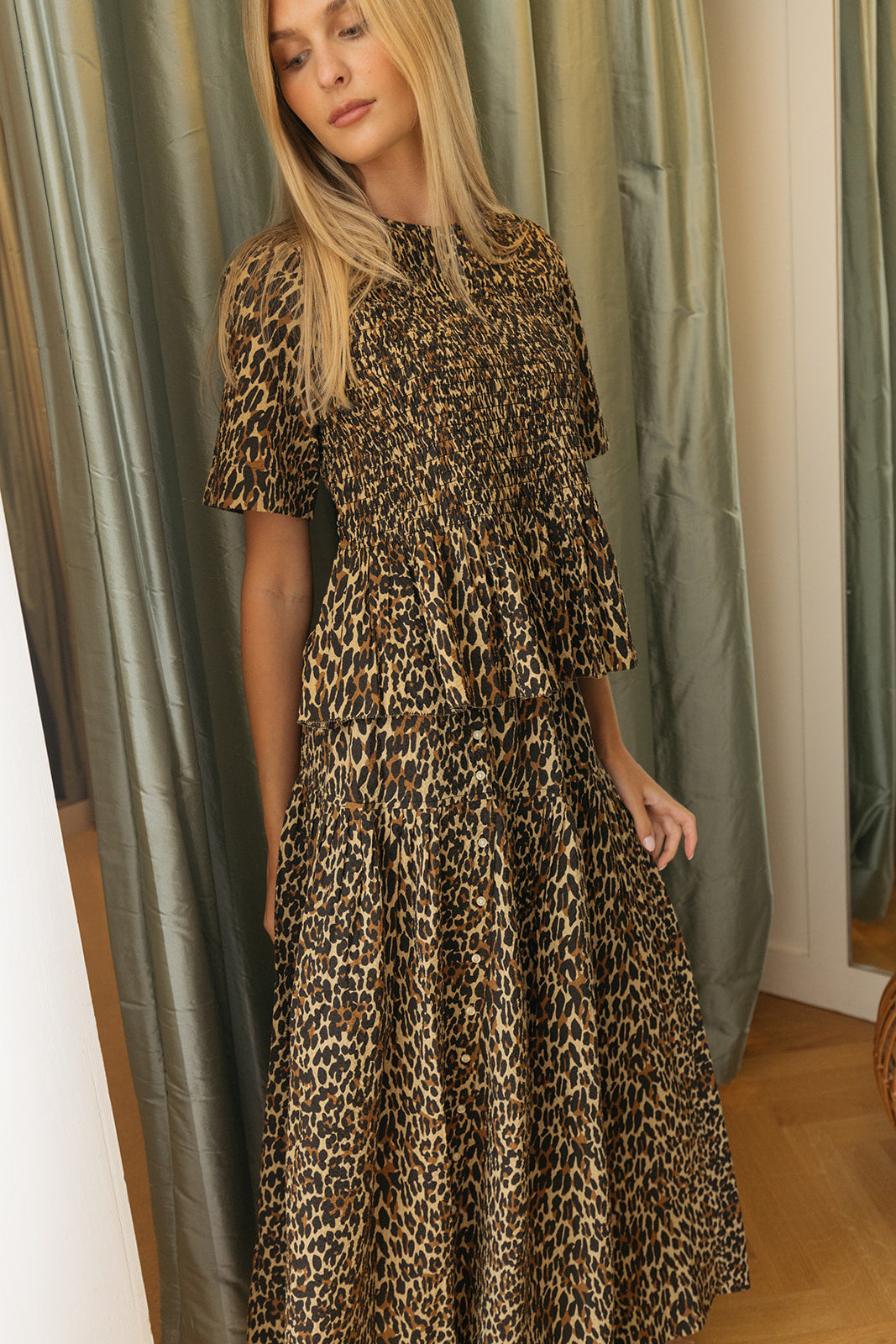 THE GREAT | SMOCKED FLOUNCE TOP | WOMEN'S LUXURY DESIGNER CLOTHING, SHOES, HANDBAGS & JEWELRY | POOLESHOP CHARLOTTE, NC